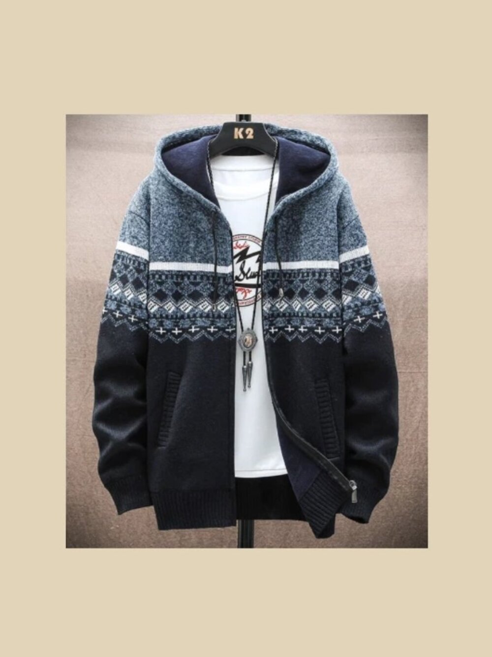 Winter Hooded Zip Sweater. Medium
